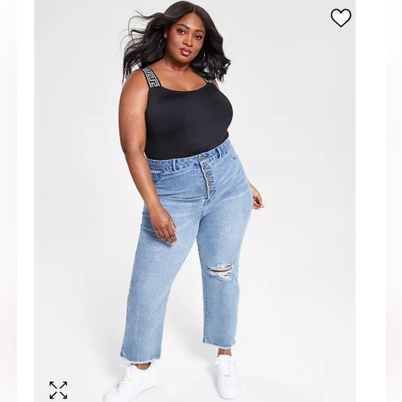 Nina Parker Denim - Nina Parker Trendy Plus Size Button-Fly Distressed Boyfriend Jeans Size 22W